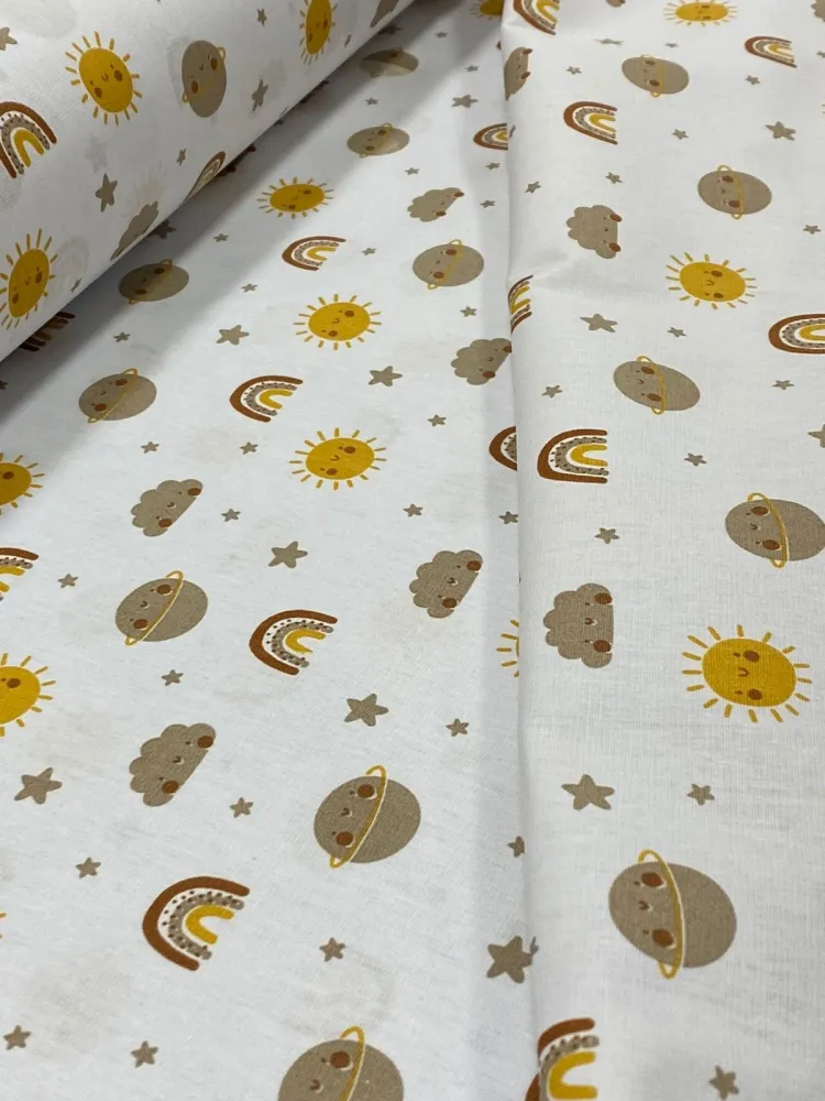 TECIDO TRICOLINE  arco iris fundo branco Imagem