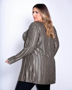 Cardigan e Cropped Diva's Voga Listrado Preto - Foto 2
