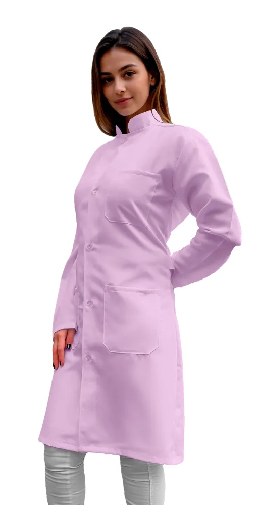 Jaleco Feminino Gola Padre de Oxford Manga Longa e Botão - Rosa