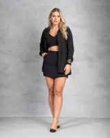 Trijunto Camisa Cropped Saia Shorts Diva's Voga Preto - Foto 3