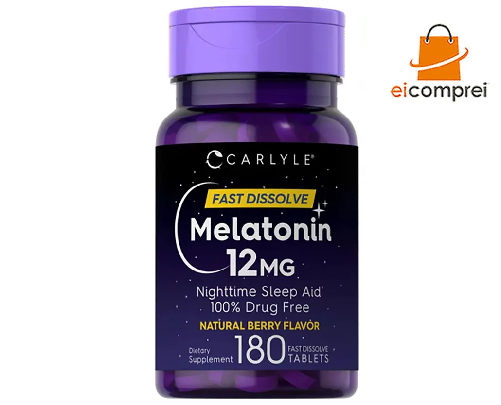 Melatonina Carlyle 12mg C/180 caps Fast Dissolve Natural Berry Flavor EUA Imagem