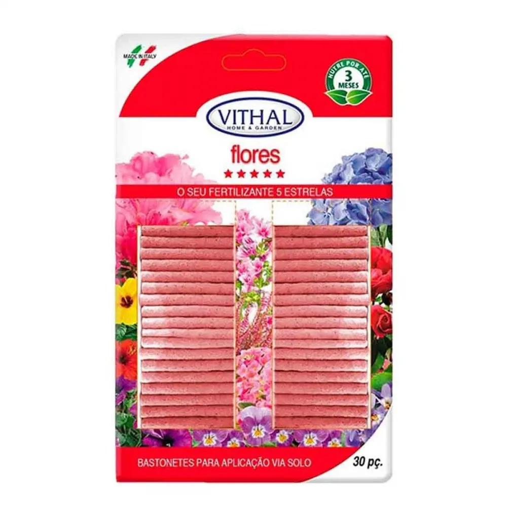Fertilizante Bastonetes Pronto Uso Para Flores Vithal - 30 Unidades Imagem