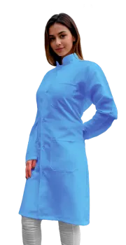 Jaleco Feminino Gola Padre de Oxford Manga Longa e Botão- Azul Glacê