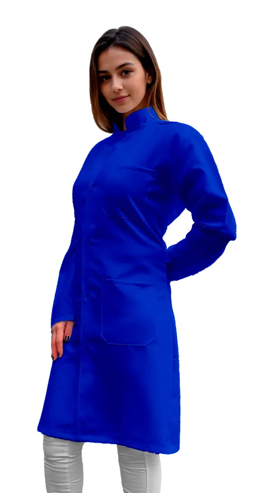 Jaleco Feminino Gola Padre  de Oxford Manga Longa e Botão - Azul Royal