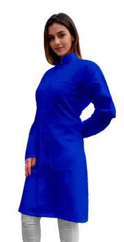 Jaleco Feminino Gola Padre  de Oxford Manga Longa e Botão - Azul Royal