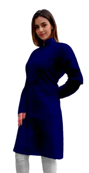 Jaleco Feminino Gola Padre  de Oxford Manga Longa e Botão - Azul Marinho