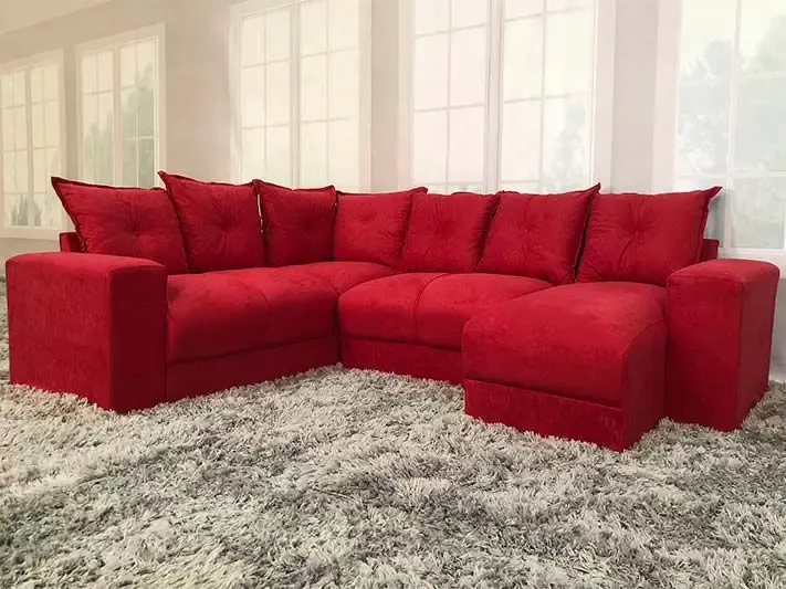  SOFÁ DE CANTO COM CHAISE 5070  austria  em suede Rdc Super promoção Imagem