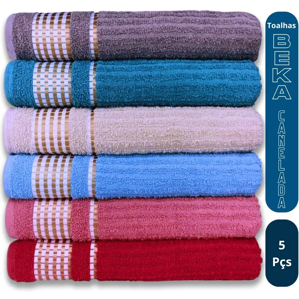 Kit 5 Toalhas De Banho Canelada Gigante Banhão 70 X 140 Beka Alta Absorção Imagem