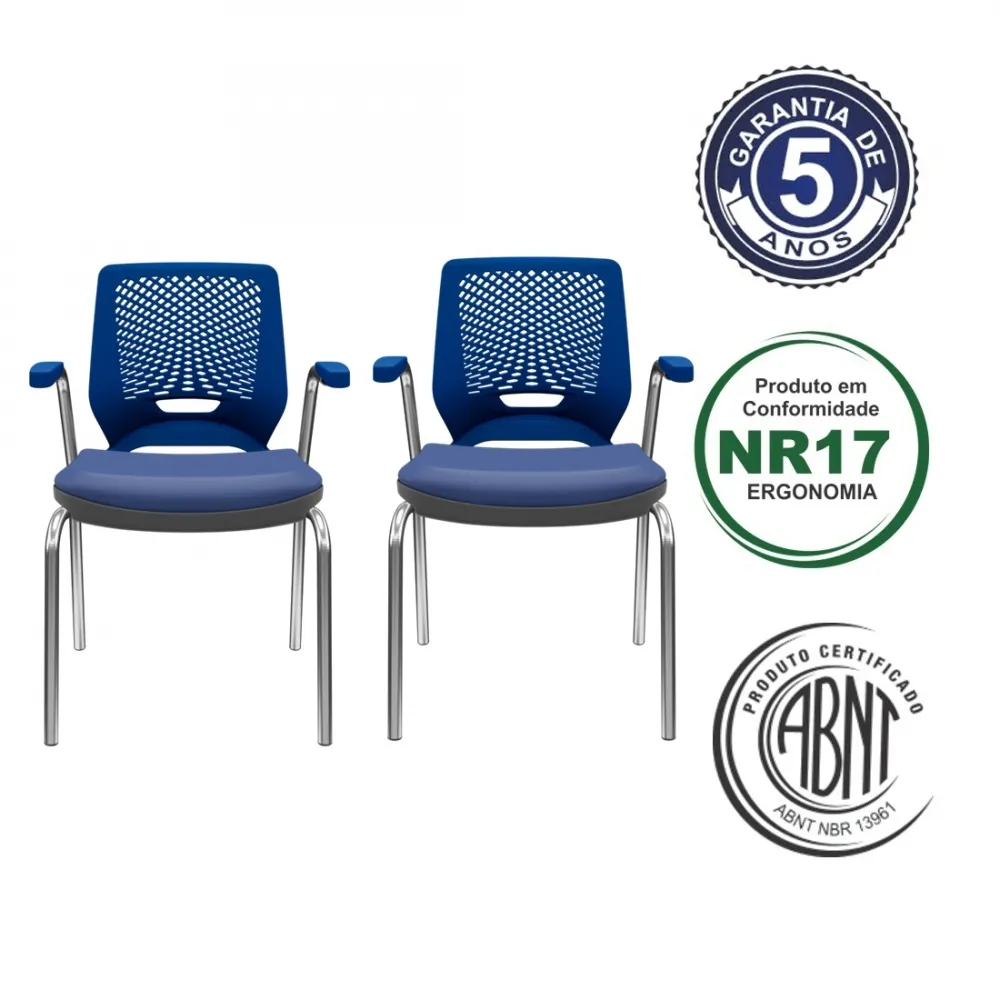 Kit com 2 unidades Cadeira de Aproximação Beezi 4 pés Estrutura Cromada e Braços Fixos Imagem