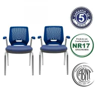 Kit com 2 unidades Cadeira de Aproximação Beezi 4 pés Estrutura Cromada e Braços Fixos