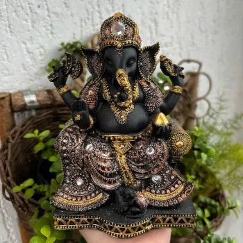 Ganesha Preto com Dourado Grande