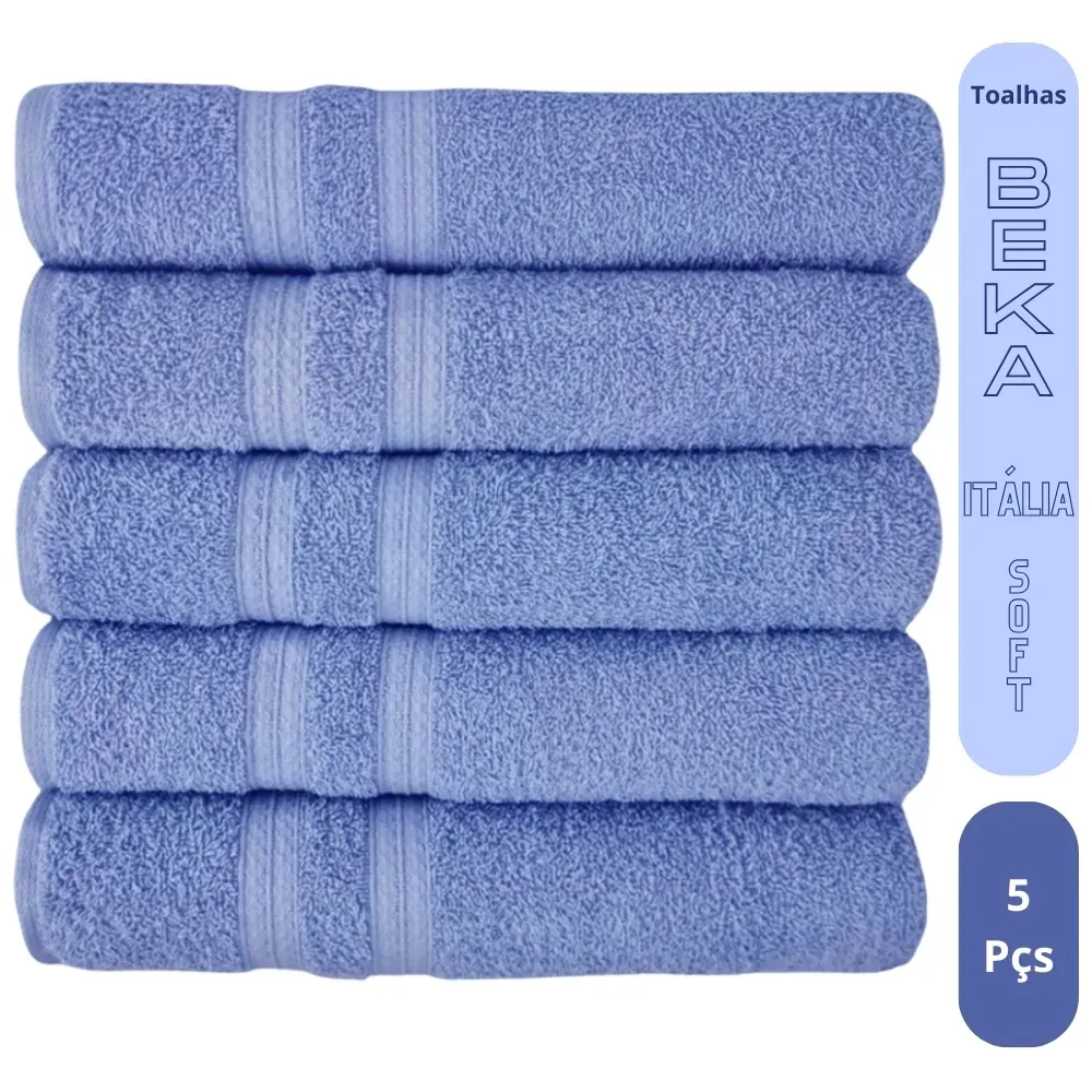 Kit 5 Toalhas Super Grossa Felpuda e Macia 100% Algodão 80x150cm Beka Luxo Azul Imagem