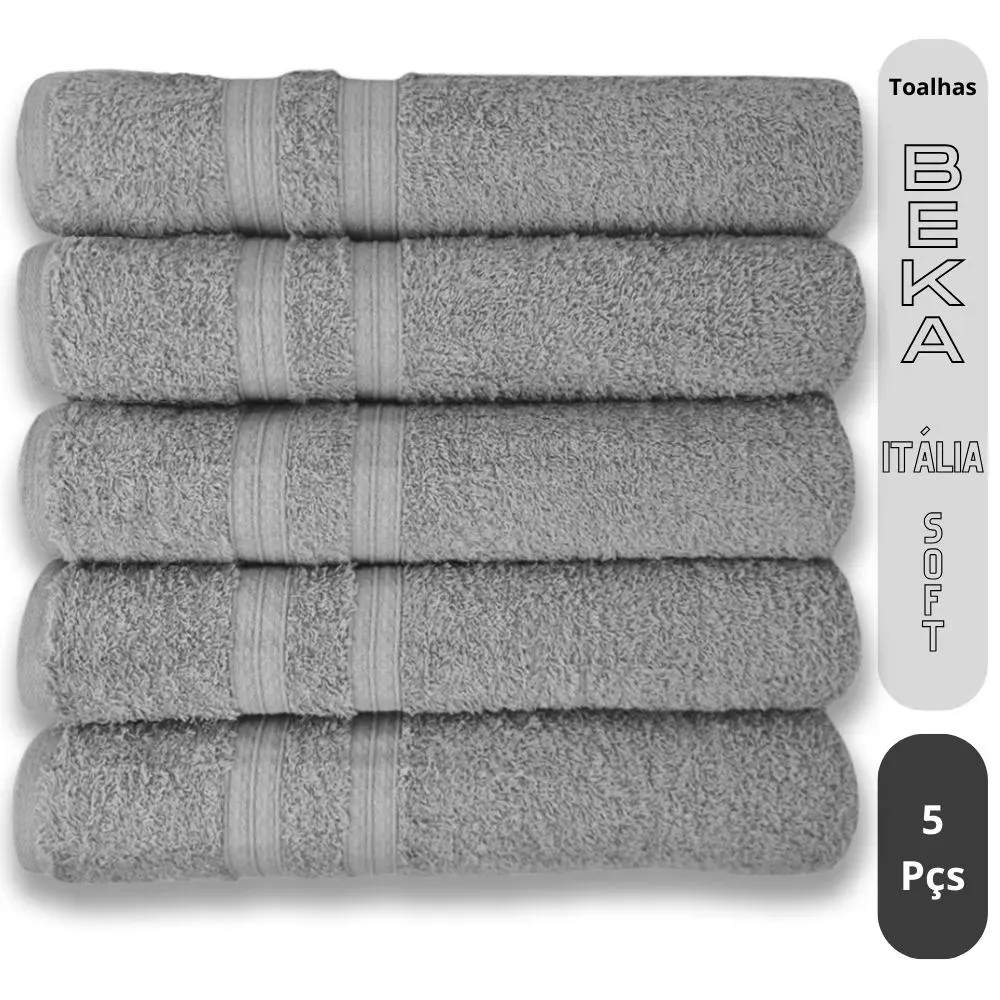 Kit 5 Toalhas Super Grossa Felpuda e Macia 100% Algodão 80x150cm Beka Luxo Cinza Imagem