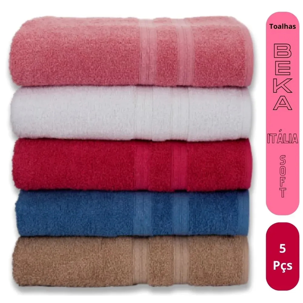 Kit 5 Toalhas Super Grossa Felpuda e Macia 100% Algodão 80x150cm Beka Luxo Sortidos
