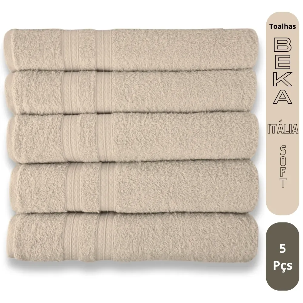 Kit 5 Toalhas Super Grossa Felpuda e Macia 100% Algodão 80x150cm Beka Luxo Bege Imagem