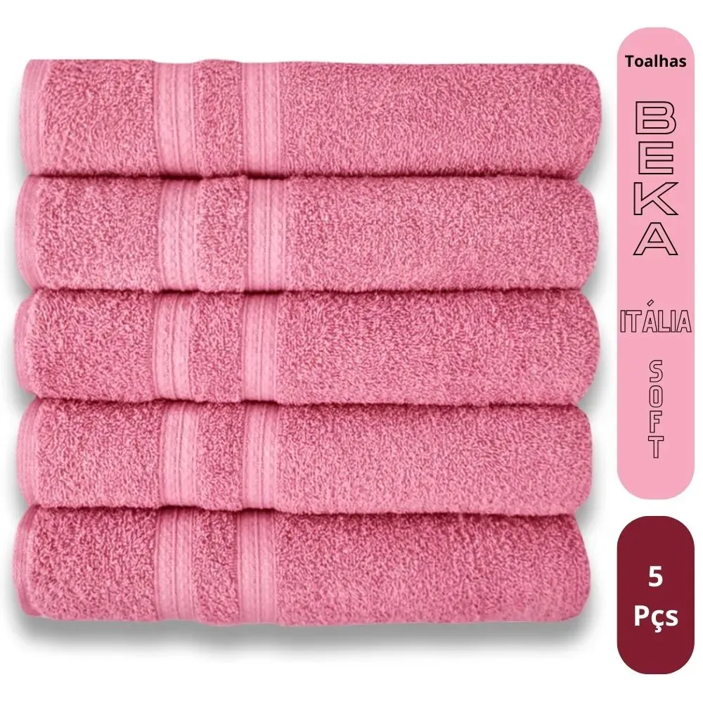 Kit 5 Toalhas Super Grossa Felpuda e Macia 100% Algodão 80x150cm Beka Luxo Rosê Imagem