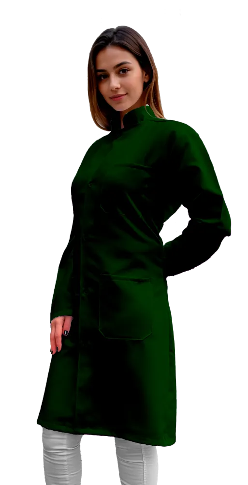 Jaleco Feminino Gola Padre  de Oxford Manga Longa e Botão - Verde Militar