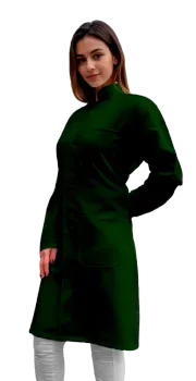 Jaleco Feminino Gola Padre  de Oxford Manga Longa e Botão - Verde Militar