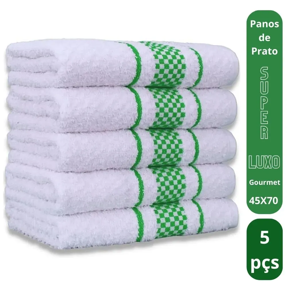 Kit 5 Pano de Prato Super Luxo Atoalhado Premium Gourmet Beka Verde