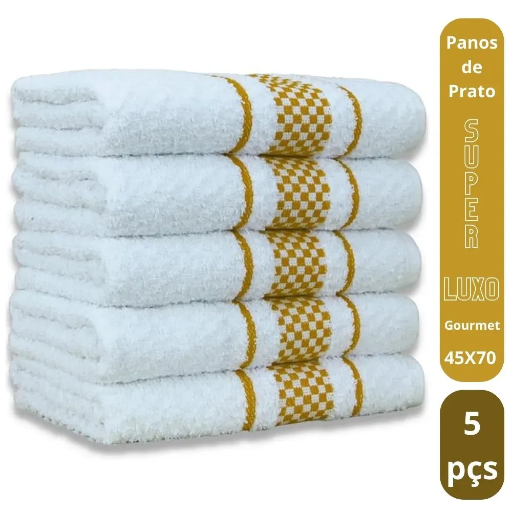 Kit 5 Pano de Prato Super Luxo Atoalhado Premium Gourmet Beka Dourado Imagem