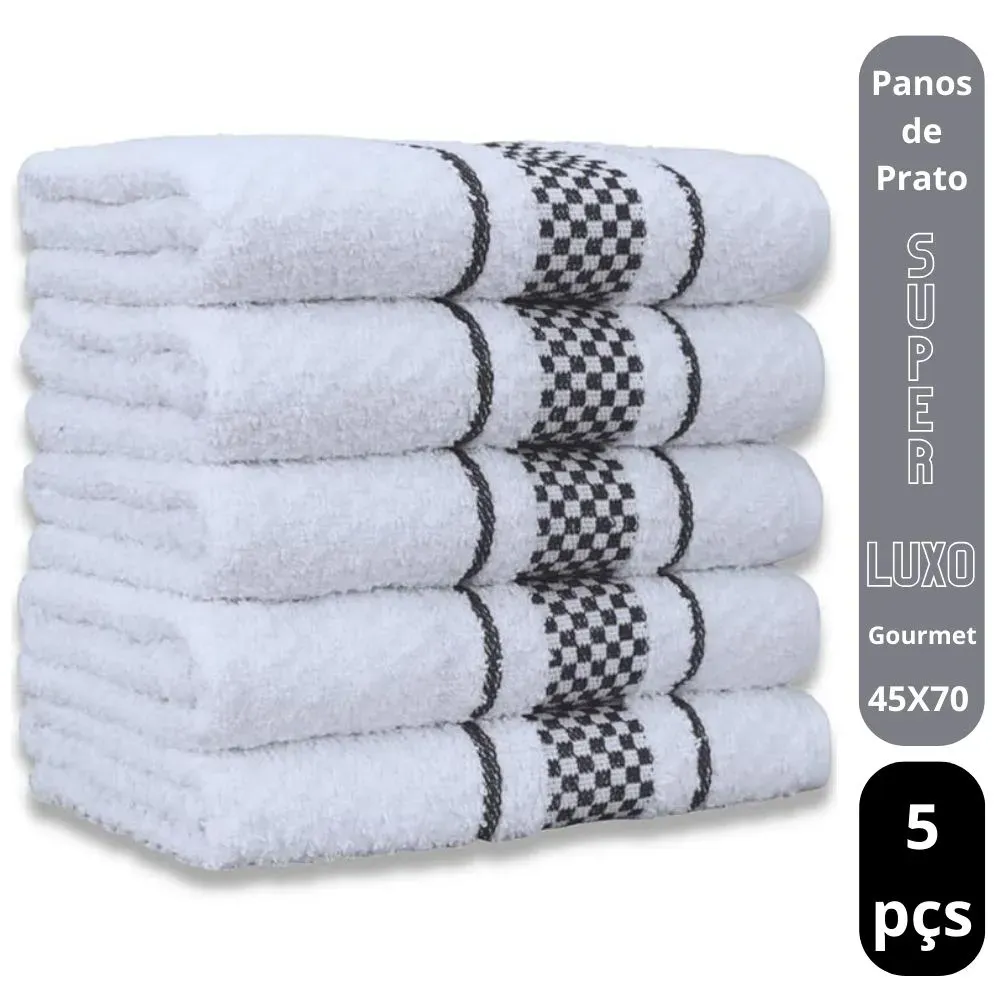 Kit 5 Pano de Prato Super Luxo Atoalhado Premium Gourmet Beka Preto
