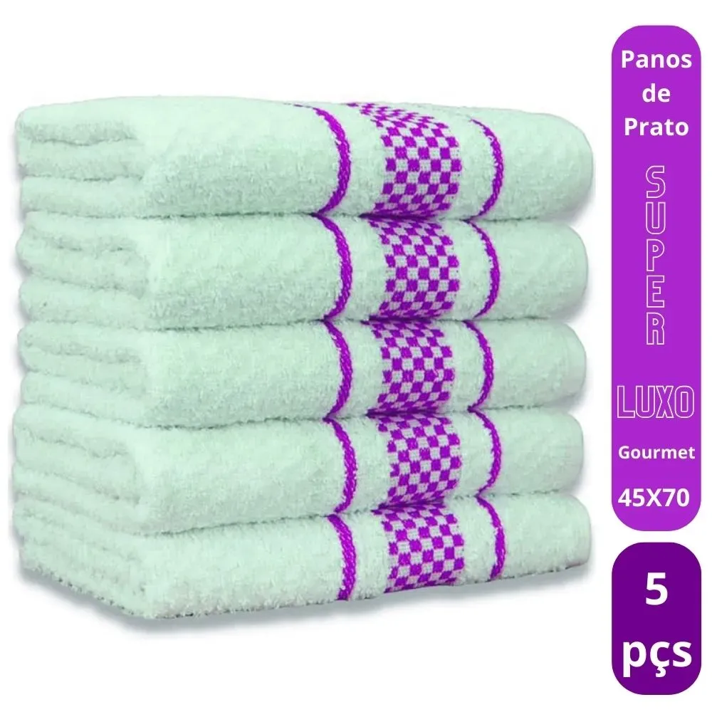 Kit 5 Pano de Prato Super Luxo Atoalhado Premium Gourmet Beka Roxinho