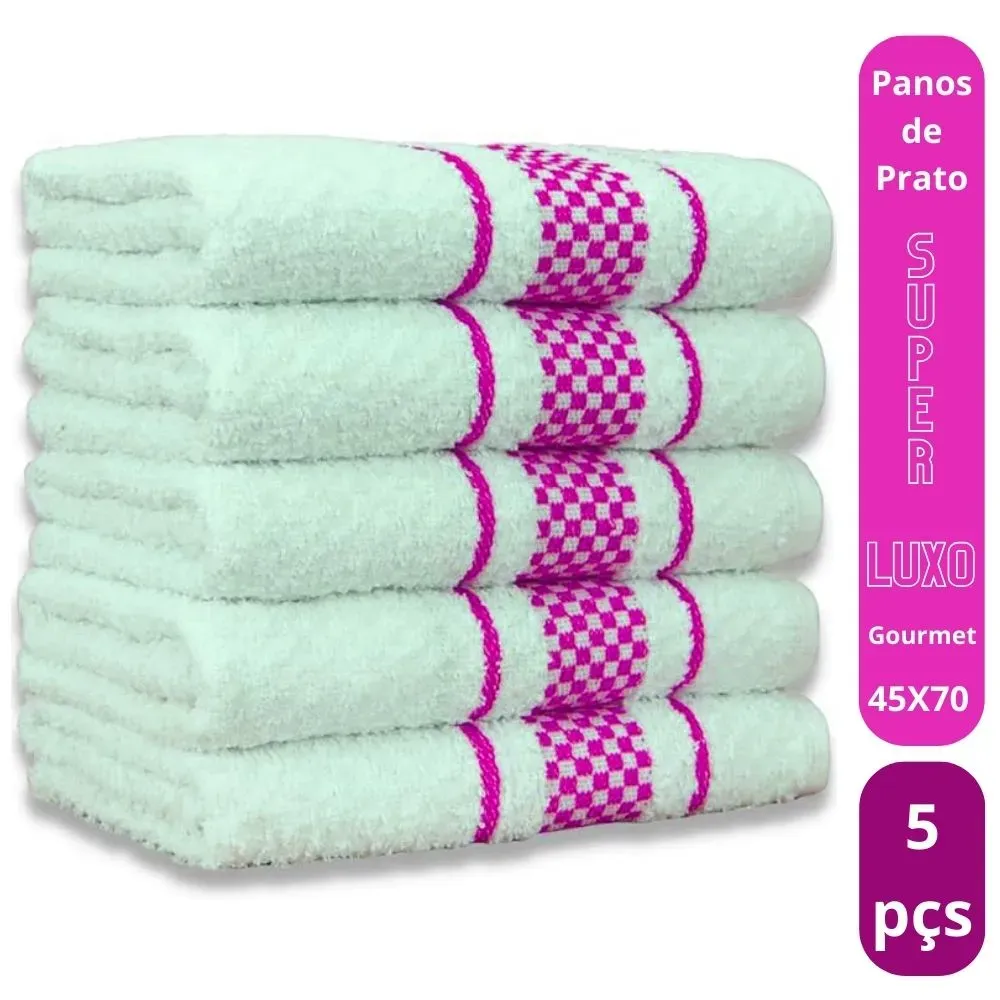 Kit 5 Pano de Prato Super Luxo Atoalhado Premium Gourmet Beka Rosinha Imagem