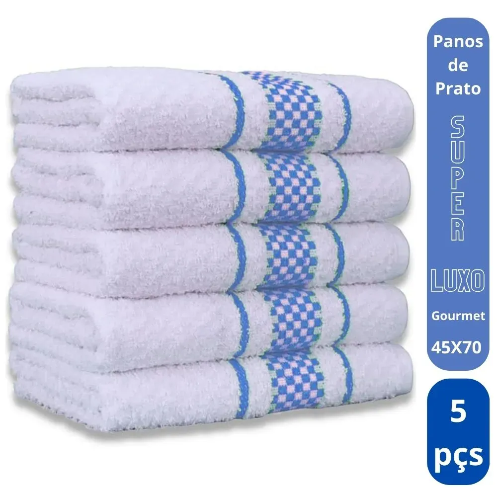 Kit 5 Pano de Prato Super Luxo Atoalhado Premium Gourmet Beka Azul
