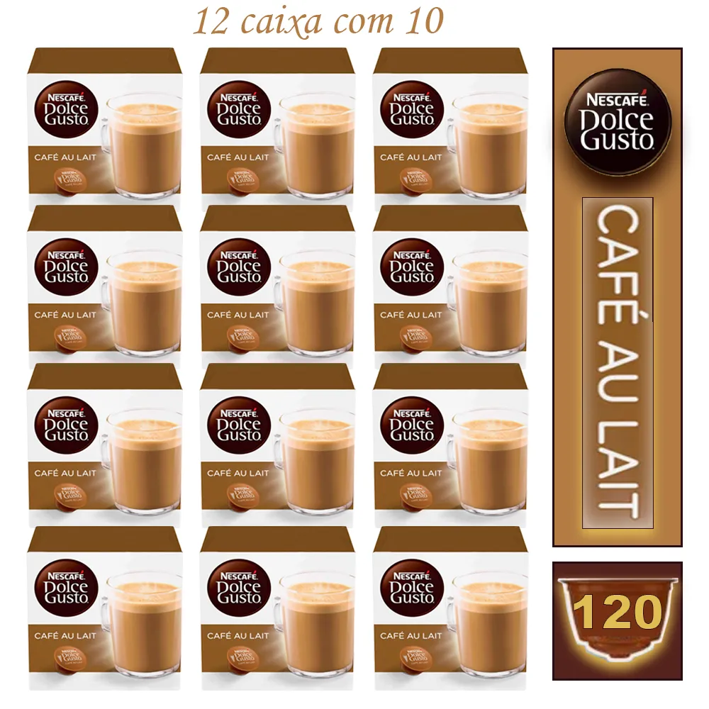 12  Caixas Nescafé Café Capsula Au Lait Dolce Gusto Bebida Lactea Imagem