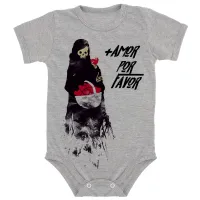 Body Bebê roupa Nenê mais amor por favor caveira morte - Foto 6