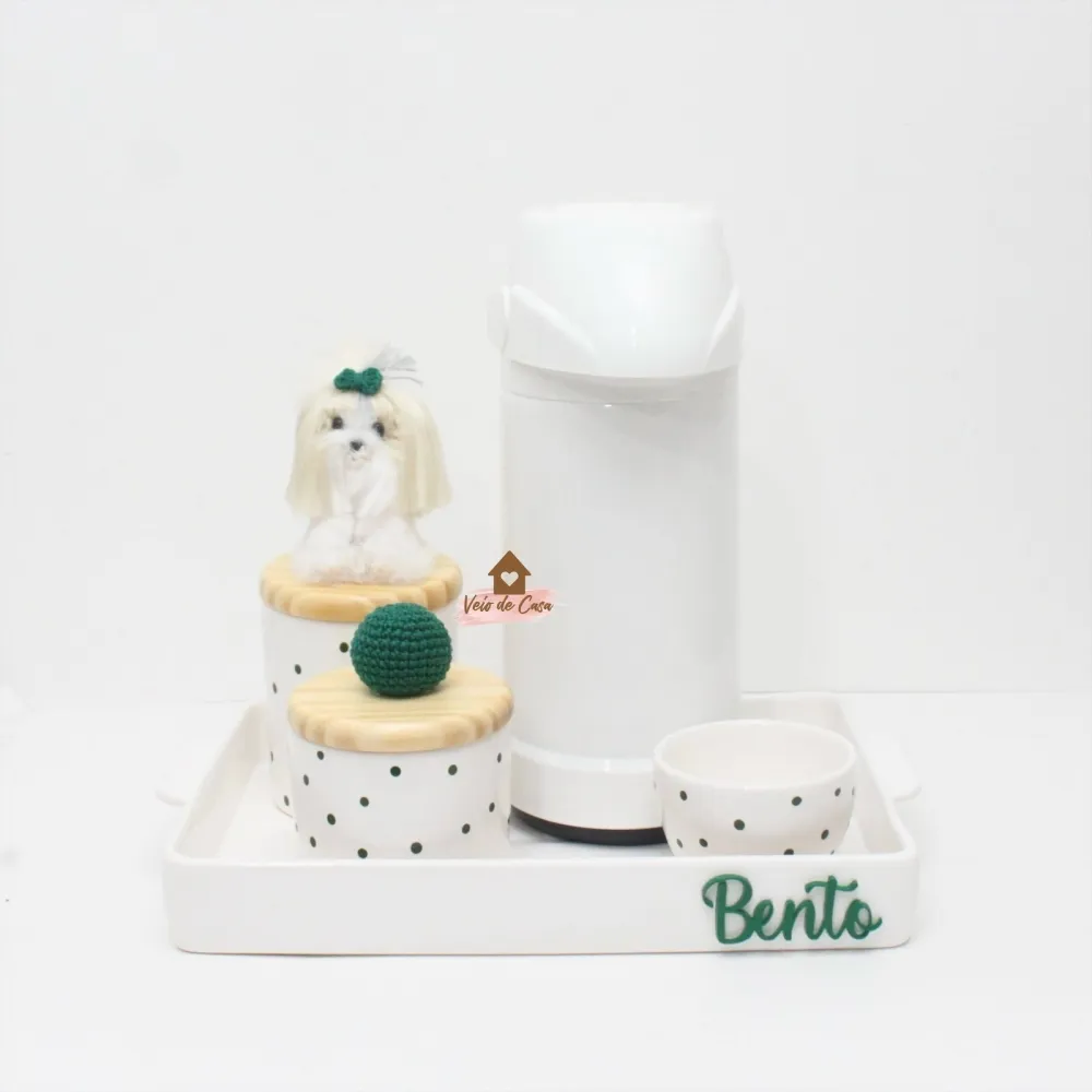 Pet + Bolinha  - Kit Higiene Poá - 5 peças - Bandeja Retangular Cerâmica Imagem
