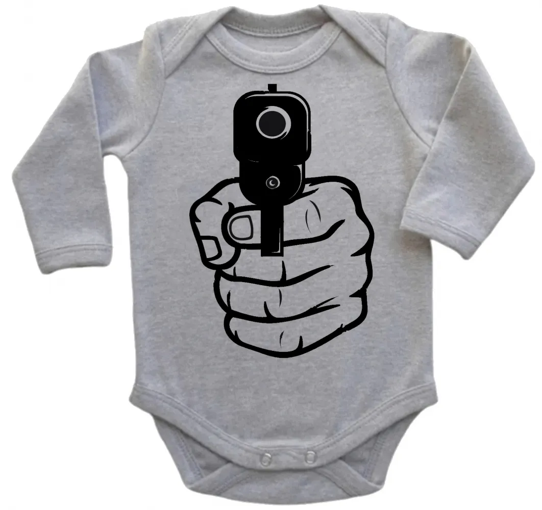 Body Bebê Infantil Arma em punho pistola revólver