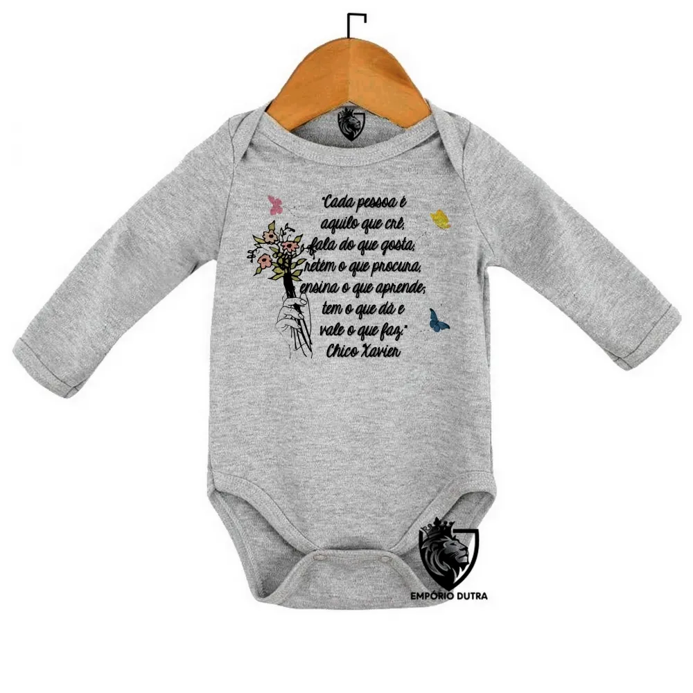 Body Bebê Infantil Frase Chico Xavier espirita cada pessoa Imagem