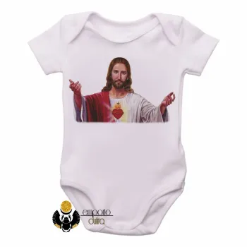 Body Bebê Infantil Jesus Cristo Deus Coração braços abertos - Foto 2
