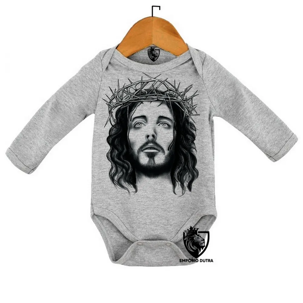 Body Bebê Infantil Jesus Cristo DEUS coroa de espinhos Imagem