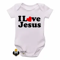 Body Bebê Infantil Jesus Cristo DEUS i love you coração - Foto 2