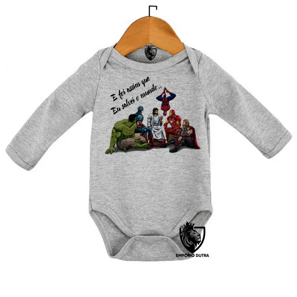 Body Bebê Infantil Jesus salvei o mundo Marvel Imagem