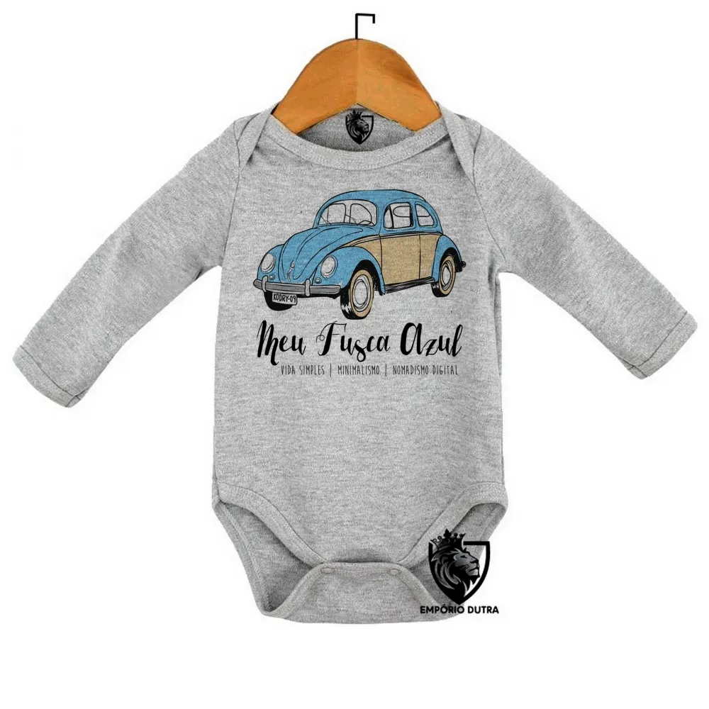 Body Bebê Infantil Meu Fusca Azul carro volkswagen Imagem