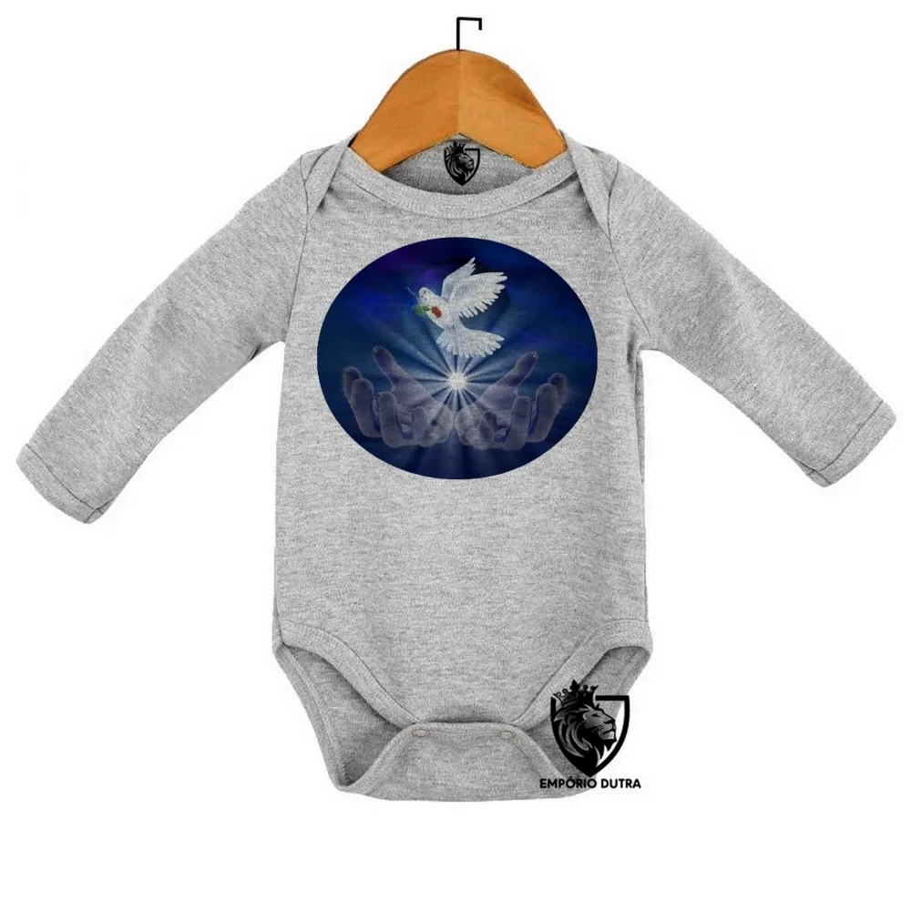 Body Bebê Infantil Pomba da paz espirita Jesus amor Kardec Imagem