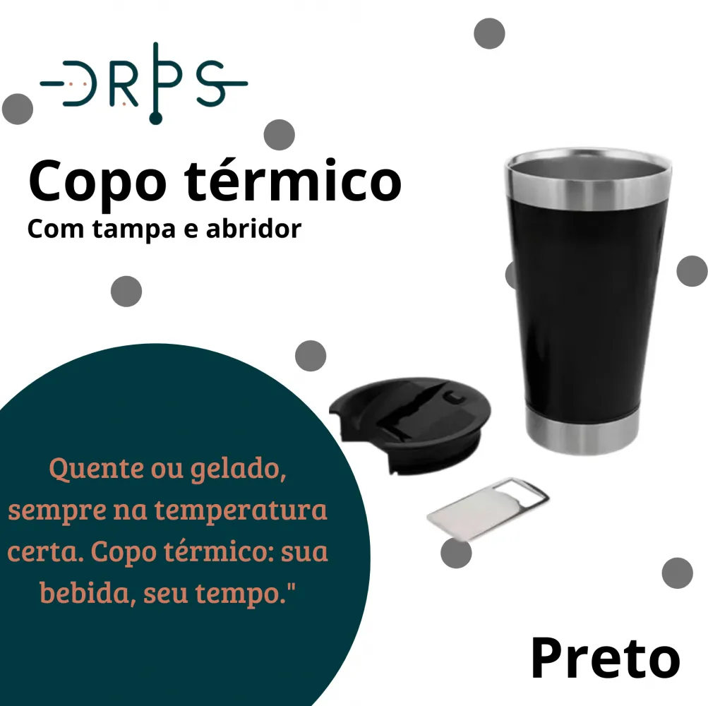 Copo térmico preto com tampa e abridor Imagem