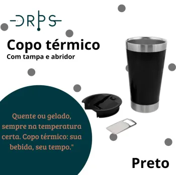 Copo térmico preto com tampa e abridor