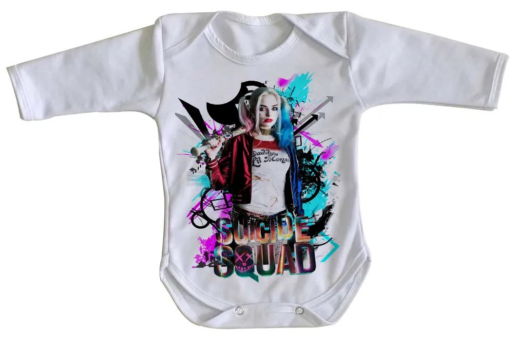 Body Bebê Infantil Esquadrão Suicida Arlequina coringa palhaço Imagem