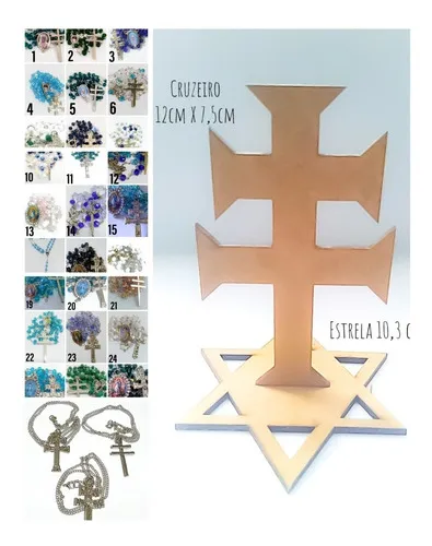 Kit Daime 1 Terço Cristal+ 1 Cruzeiro P + 3 Correntes Imagem