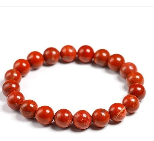 Pulseira De Jaspe Vermelha Pedra Natural 8mm Personalizável Imagem