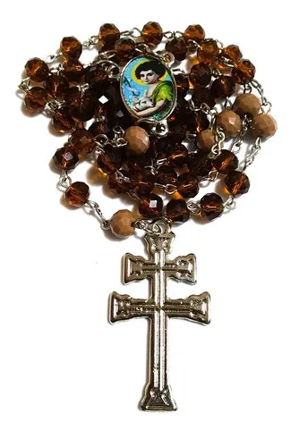 Terço São João Batista Cristal marrom 8mm 