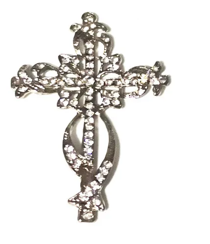 3 Cruz Estilo Noiva Prateada 7,5x4,8 Cheio De Strass