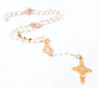 Terço Até 5 Nomes Personalizado Aparecida Dourado Pérolas - Foto 4