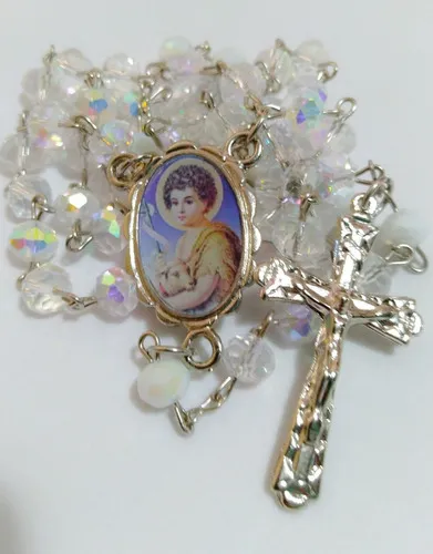 Terço São João Batista  em Cristal 8mm lindo Imagem