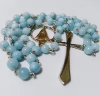 Terço De Aquamarine Rolada 8mm Nossa Senhora Aparecida Colar - Foto 2