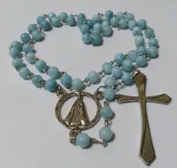 Terço De Aquamarine Rolada 8mm Nossa Senhora Aparecida Colar - Foto 3